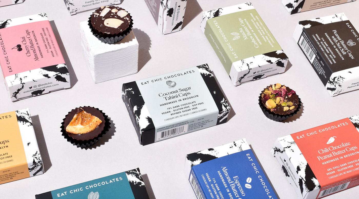 chocolate Food Packaging Brooklyn dieline peanut butter cups Marble abstract prints screenprints vegan gluten-free